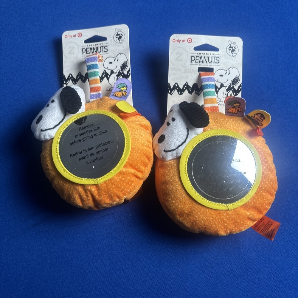 Peanuts Halloween Snoopy Pumpkin Mirror Stroller Plush Baby Toy Lot Of 2 New